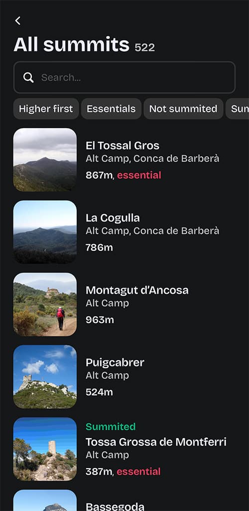 App mountain list