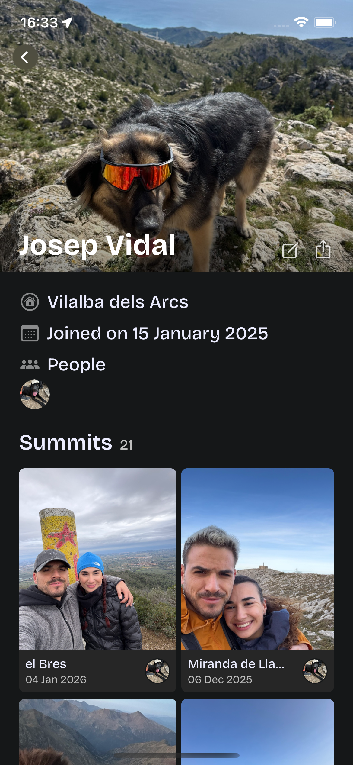 User profile with summits