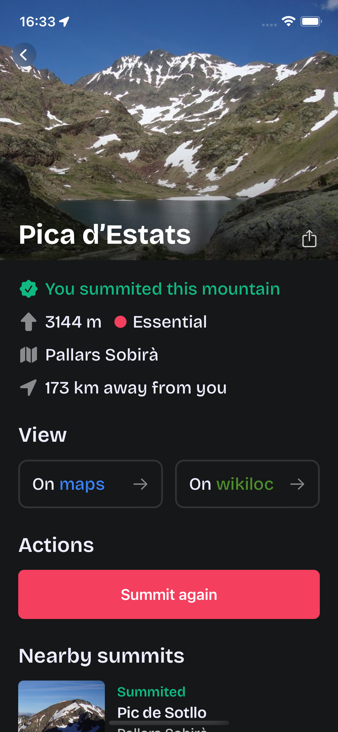 Mountain detail page